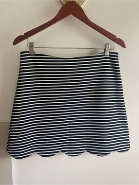 Necessary Objects Black and White Striped Scallop-Hem Mini Skirt